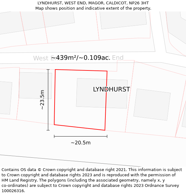 LYNDHURST, WEST END, MAGOR, CALDICOT, NP26 3HT: Plot and title map