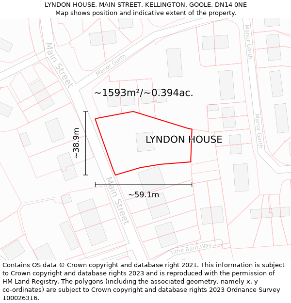 LYNDON HOUSE, MAIN STREET, KELLINGTON, GOOLE, DN14 0NE: Plot and title map
