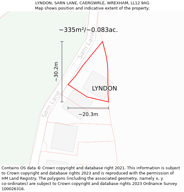 LYNDON, SARN LANE, CAERGWRLE, WREXHAM, LL12 9AG: Plot and title map