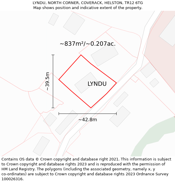 LYNDU, NORTH CORNER, COVERACK, HELSTON, TR12 6TG: Plot and title map