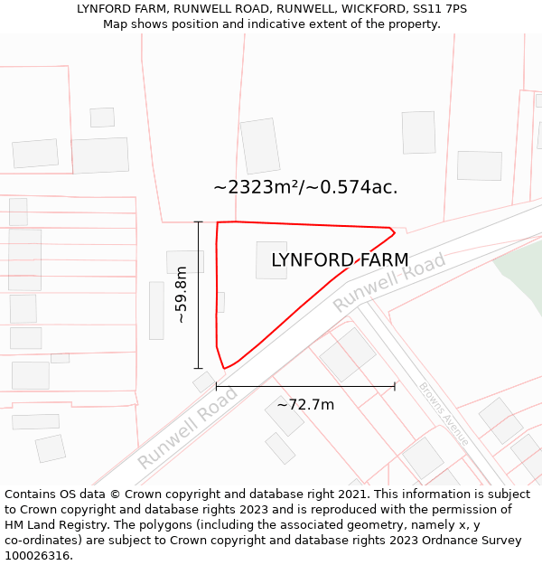 LYNFORD FARM, RUNWELL ROAD, RUNWELL, WICKFORD, SS11 7PS: Plot and title map