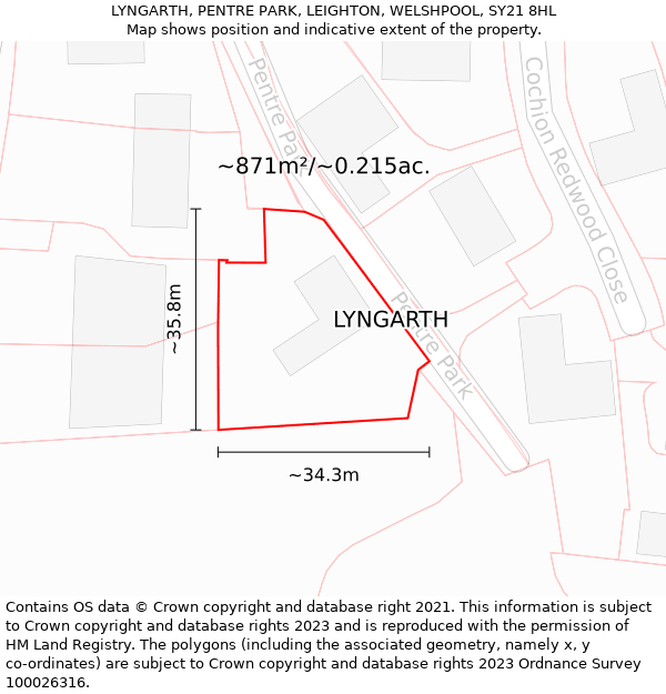 LYNGARTH, PENTRE PARK, LEIGHTON, WELSHPOOL, SY21 8HL: Plot and title map