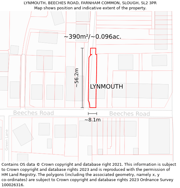 LYNMOUTH, BEECHES ROAD, FARNHAM COMMON, SLOUGH, SL2 3PR: Plot and title map