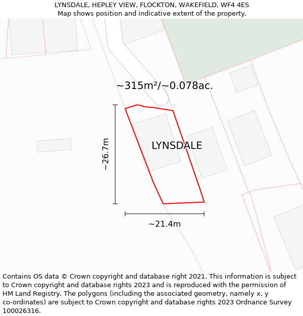 LYNSDALE, HEPLEY VIEW, FLOCKTON, WAKEFIELD, WF4 4ES: Plot and title map