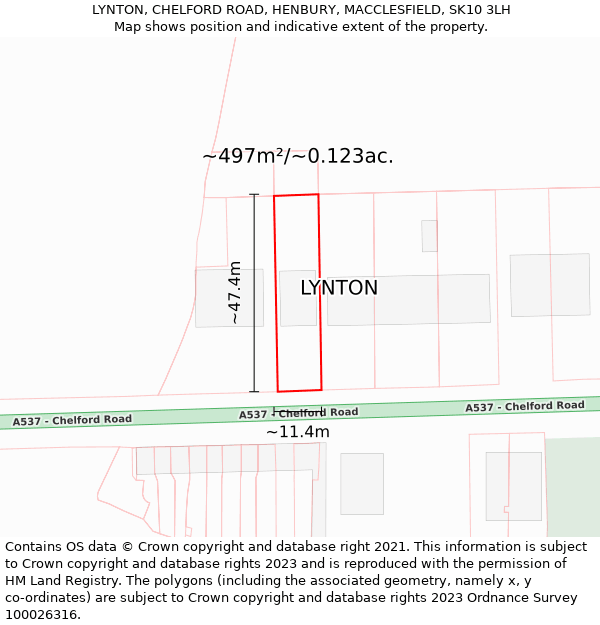 LYNTON, CHELFORD ROAD, HENBURY, MACCLESFIELD, SK10 3LH: Plot and title map