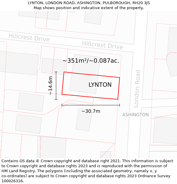 LYNTON, LONDON ROAD, ASHINGTON, PULBOROUGH, RH20 3JS: Plot and title map