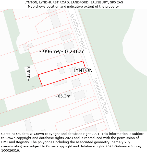 LYNTON, LYNDHURST ROAD, LANDFORD, SALISBURY, SP5 2AS: Plot and title map