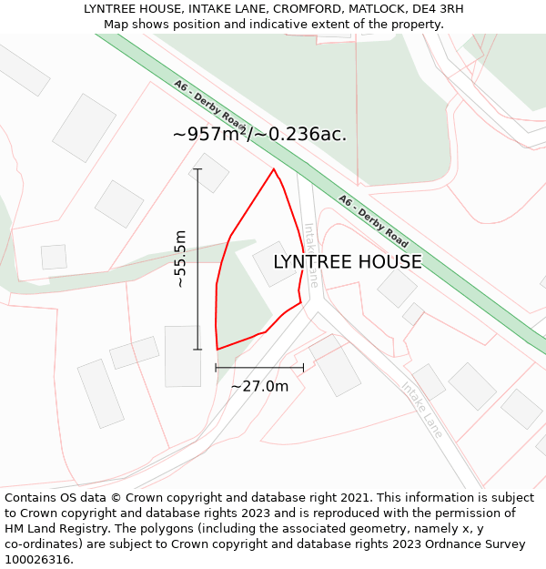 LYNTREE HOUSE, INTAKE LANE, CROMFORD, MATLOCK, DE4 3RH: Plot and title map