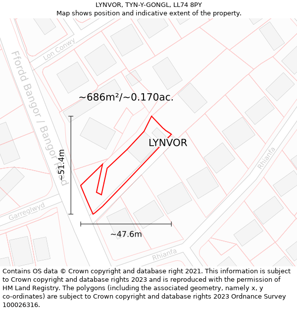 LYNVOR, TYN-Y-GONGL, LL74 8PY: Plot and title map