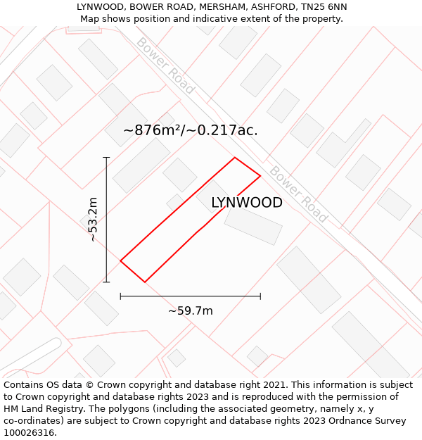 LYNWOOD, BOWER ROAD, MERSHAM, ASHFORD, TN25 6NN: Plot and title map