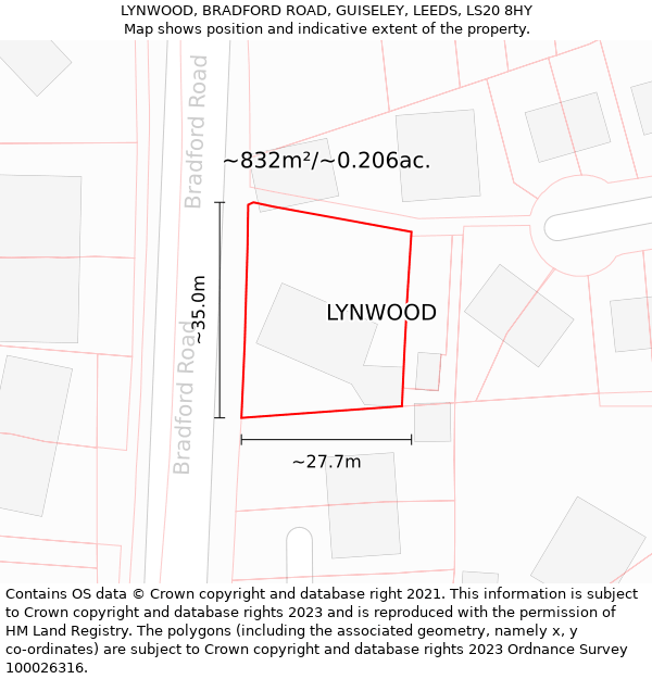 LYNWOOD, BRADFORD ROAD, GUISELEY, LEEDS, LS20 8HY: Plot and title map