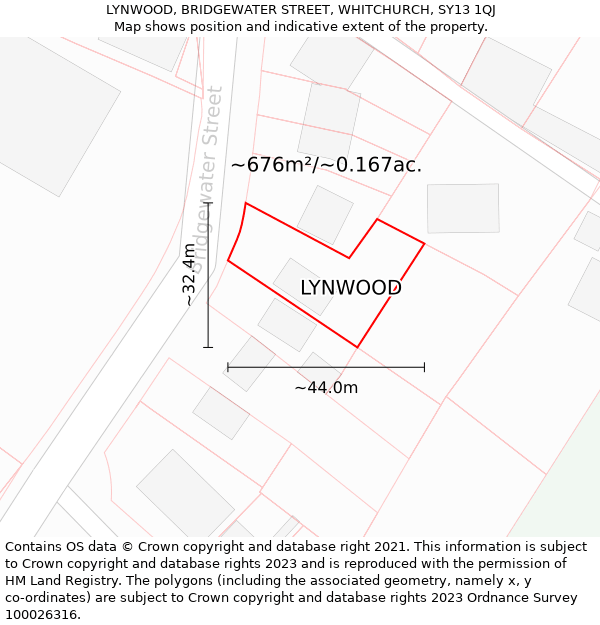 LYNWOOD, BRIDGEWATER STREET, WHITCHURCH, SY13 1QJ: Plot and title map