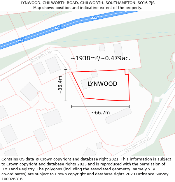 LYNWOOD, CHILWORTH ROAD, CHILWORTH, SOUTHAMPTON, SO16 7JS: Plot and title map