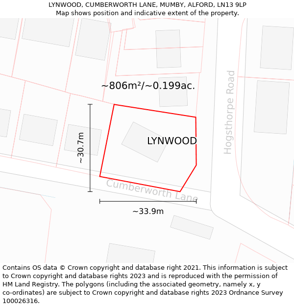 LYNWOOD, CUMBERWORTH LANE, MUMBY, ALFORD, LN13 9LP: Plot and title map