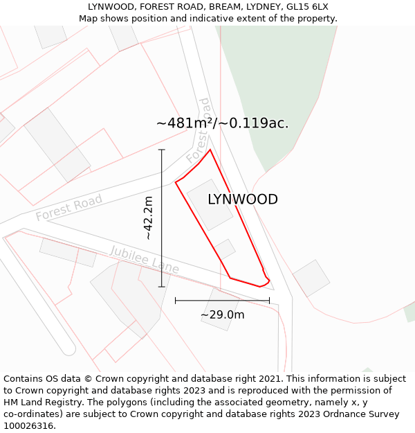 LYNWOOD, FOREST ROAD, BREAM, LYDNEY, GL15 6LX: Plot and title map