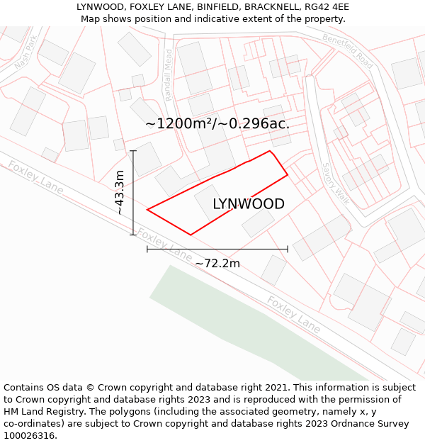 LYNWOOD, FOXLEY LANE, BINFIELD, BRACKNELL, RG42 4EE: Plot and title map