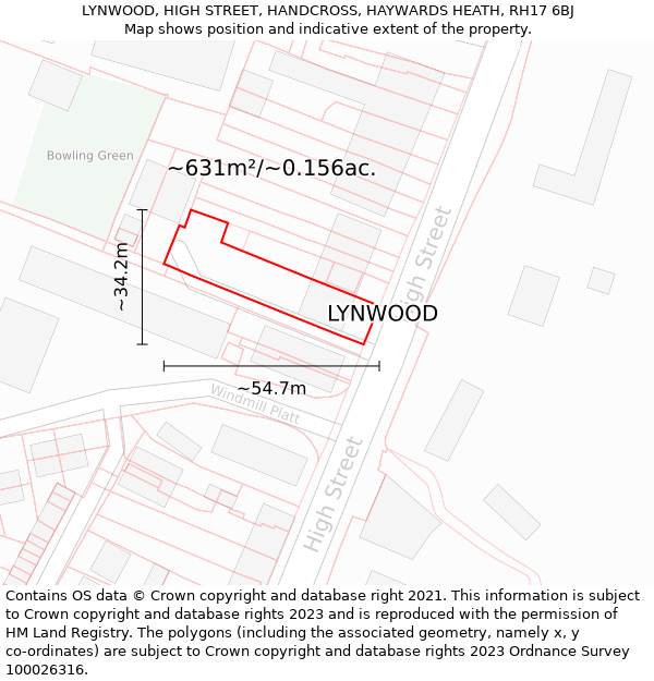 LYNWOOD, HIGH STREET, HANDCROSS, HAYWARDS HEATH, RH17 6BJ: Plot and title map
