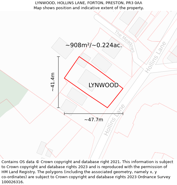 LYNWOOD, HOLLINS LANE, FORTON, PRESTON, PR3 0AA: Plot and title map