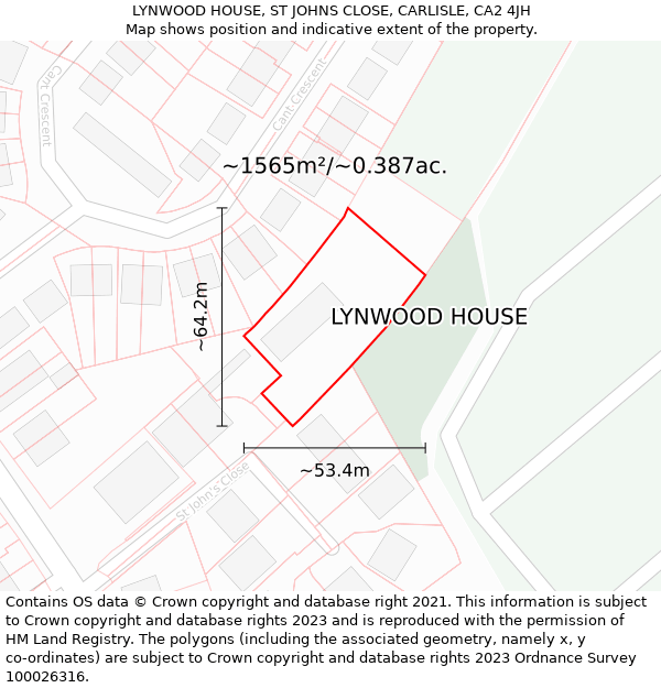 LYNWOOD HOUSE, ST JOHNS CLOSE, CARLISLE, CA2 4JH: Plot and title map