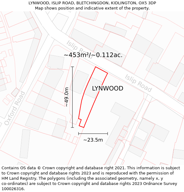 LYNWOOD, ISLIP ROAD, BLETCHINGDON, KIDLINGTON, OX5 3DP: Plot and title map