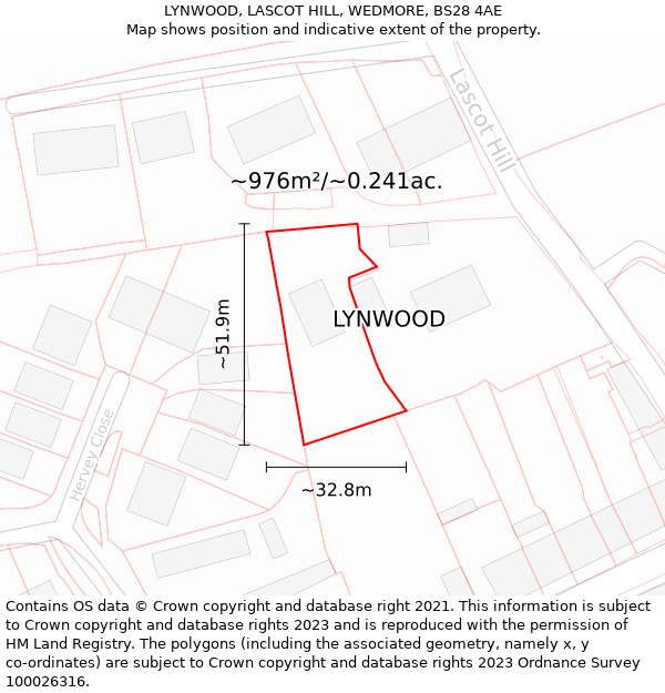 LYNWOOD, LASCOT HILL, WEDMORE, BS28 4AE: Plot and title map