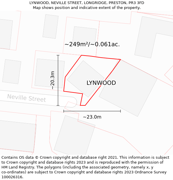 LYNWOOD, NEVILLE STREET, LONGRIDGE, PRESTON, PR3 3FD: Plot and title map