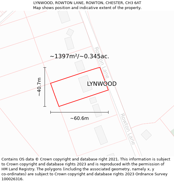 LYNWOOD, ROWTON LANE, ROWTON, CHESTER, CH3 6AT: Plot and title map