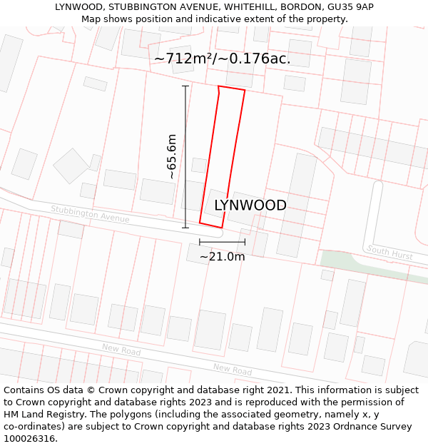 LYNWOOD, STUBBINGTON AVENUE, WHITEHILL, BORDON, GU35 9AP: Plot and title map