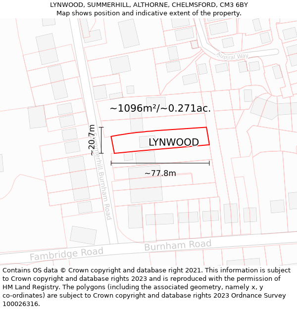 LYNWOOD, SUMMERHILL, ALTHORNE, CHELMSFORD, CM3 6BY: Plot and title map