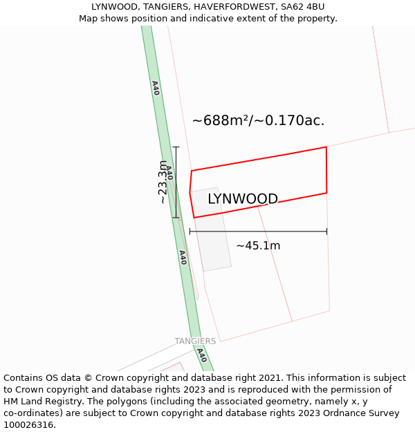 LYNWOOD, TANGIERS, HAVERFORDWEST, SA62 4BU: Plot and title map