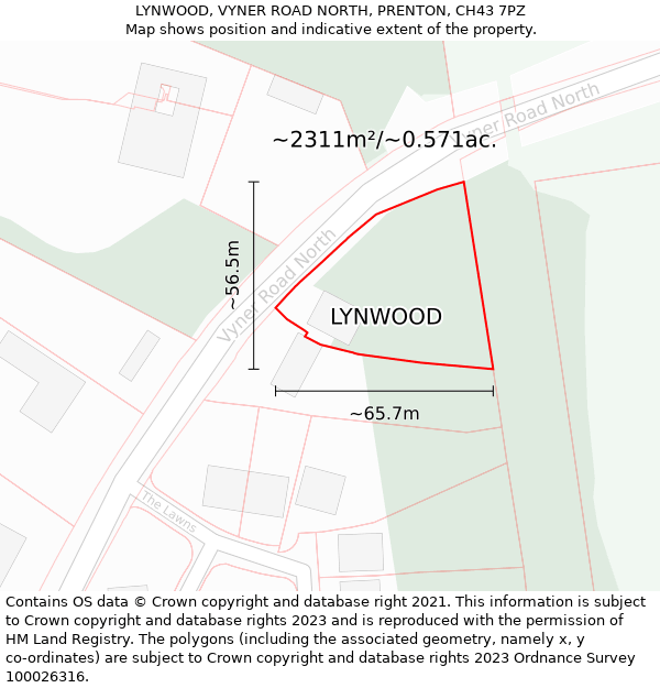 LYNWOOD, VYNER ROAD NORTH, PRENTON, CH43 7PZ: Plot and title map