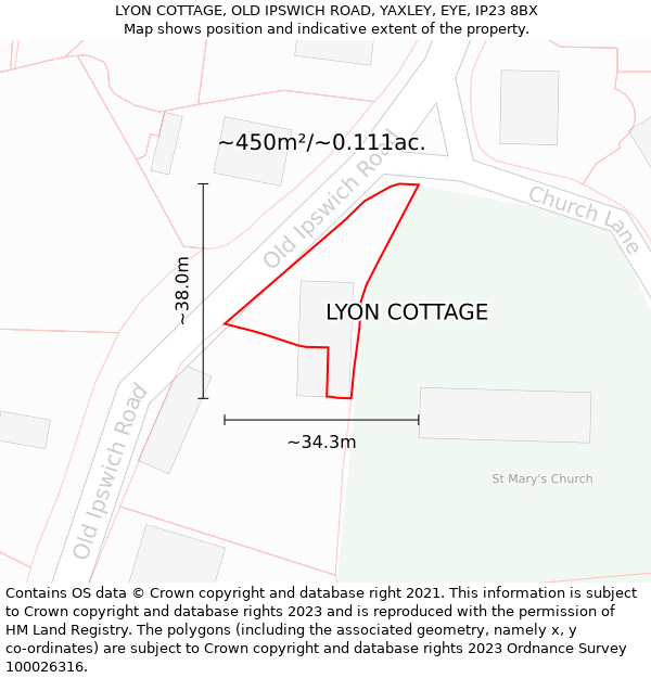 LYON COTTAGE, OLD IPSWICH ROAD, YAXLEY, EYE, IP23 8BX: Plot and title map