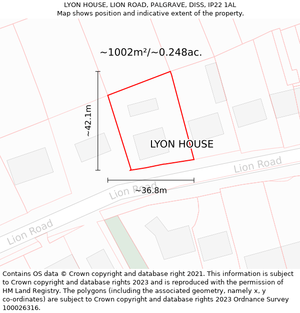LYON HOUSE, LION ROAD, PALGRAVE, DISS, IP22 1AL: Plot and title map