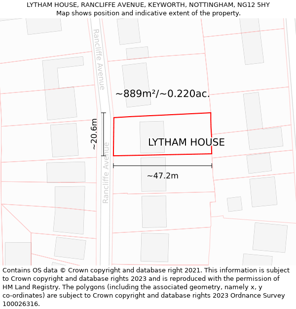 LYTHAM HOUSE, RANCLIFFE AVENUE, KEYWORTH, NOTTINGHAM, NG12 5HY: Plot and title map
