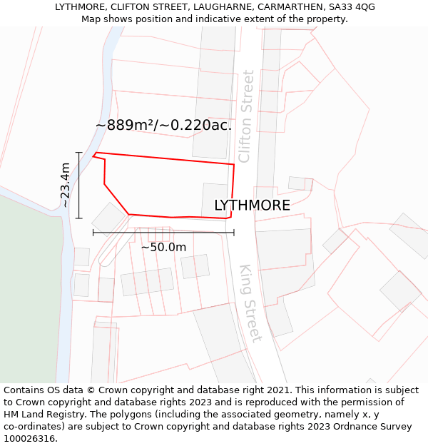 LYTHMORE, CLIFTON STREET, LAUGHARNE, CARMARTHEN, SA33 4QG: Plot and title map