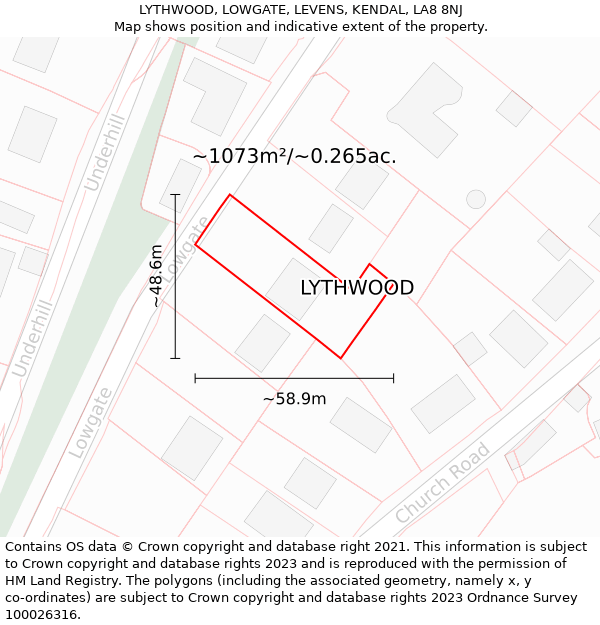 LYTHWOOD, LOWGATE, LEVENS, KENDAL, LA8 8NJ: Plot and title map