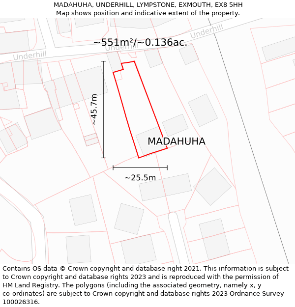 MADAHUHA, UNDERHILL, LYMPSTONE, EXMOUTH, EX8 5HH: Plot and title map