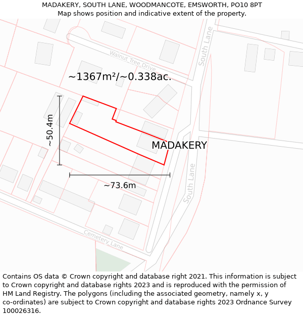 MADAKERY, SOUTH LANE, WOODMANCOTE, EMSWORTH, PO10 8PT: Plot and title map