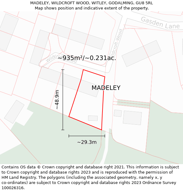 MADELEY, WILDCROFT WOOD, WITLEY, GODALMING, GU8 5RL: Plot and title map