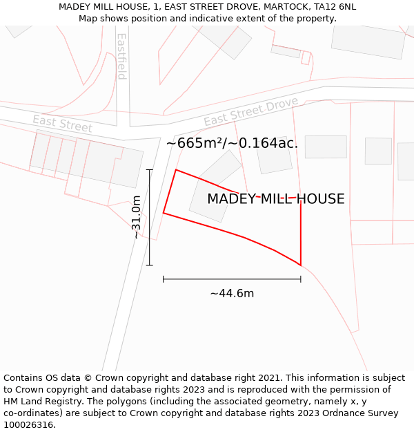 MADEY MILL HOUSE, 1, EAST STREET DROVE, MARTOCK, TA12 6NL: Plot and title map