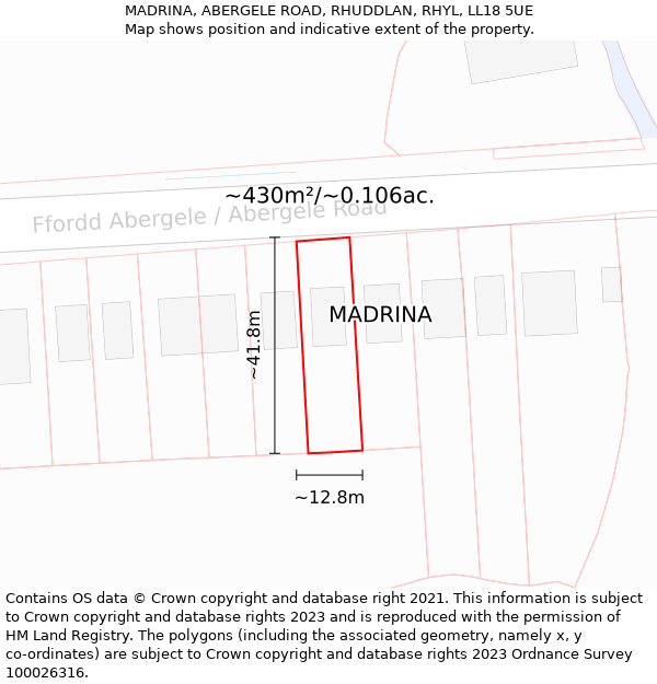 MADRINA, ABERGELE ROAD, RHUDDLAN, RHYL, LL18 5UE: Plot and title map