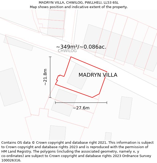 MADRYN VILLA, CHWILOG, PWLLHELI, LL53 6SL: Plot and title map