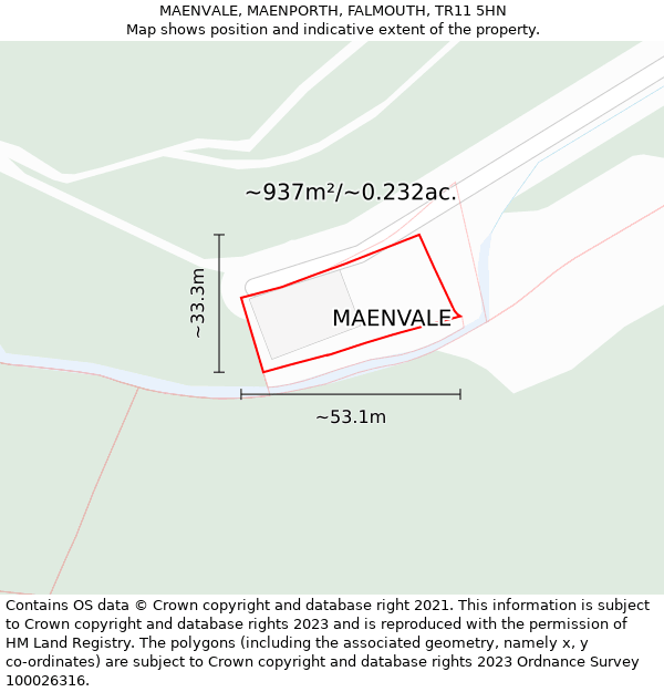 MAENVALE, MAENPORTH, FALMOUTH, TR11 5HN: Plot and title map