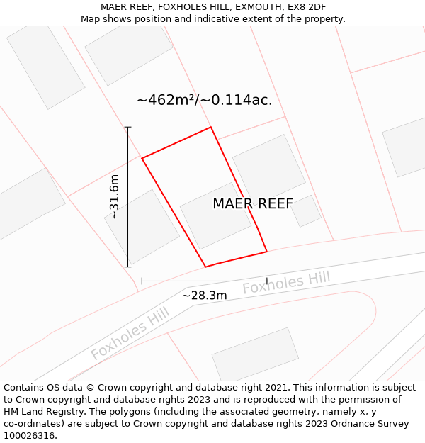 MAER REEF, FOXHOLES HILL, EXMOUTH, EX8 2DF: Plot and title map
