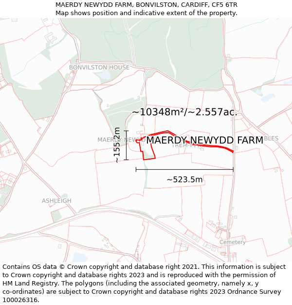 MAERDY NEWYDD FARM, BONVILSTON, CARDIFF, CF5 6TR: Plot and title map