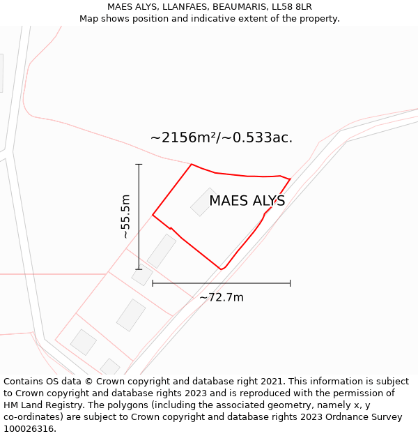 MAES ALYS, LLANFAES, BEAUMARIS, LL58 8LR: Plot and title map