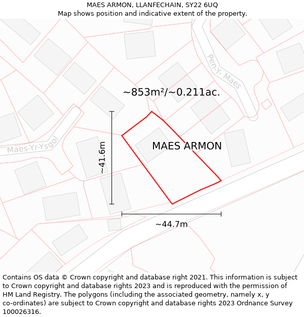 MAES ARMON, LLANFECHAIN, SY22 6UQ: Plot and title map