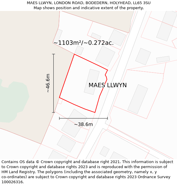 MAES LLWYN, LONDON ROAD, BODEDERN, HOLYHEAD, LL65 3SU: Plot and title map