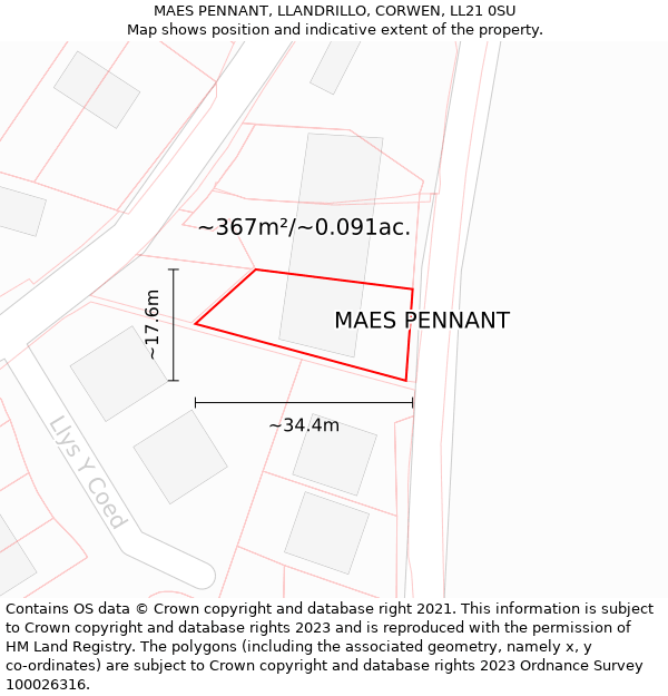 MAES PENNANT, LLANDRILLO, CORWEN, LL21 0SU: Plot and title map