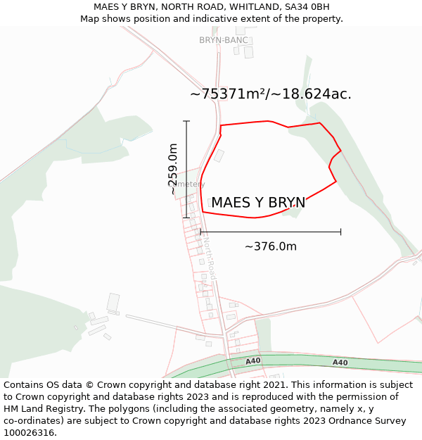 MAES Y BRYN, NORTH ROAD, WHITLAND, SA34 0BH: Plot and title map